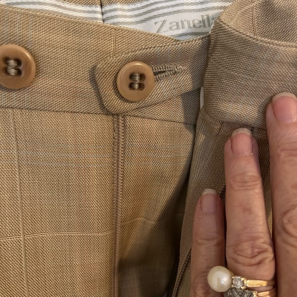 Zanella SHORT Elegant Pleated Tan plaid Pleated Trousers 34X26 - Picture 3 of 13